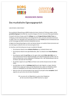 © BORG Musischer Zweig Infoblatt Eignungsgespräch 2020